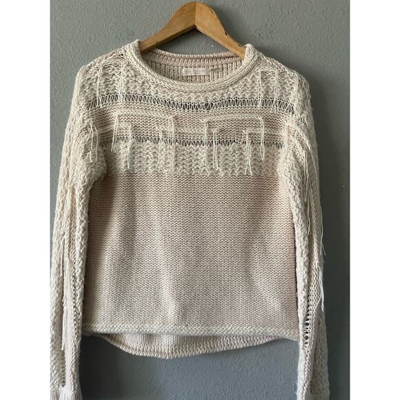 Ramy Brook Wool Fringe Cream Jessica Pullover Sweater‎ - Picture 7 of 14